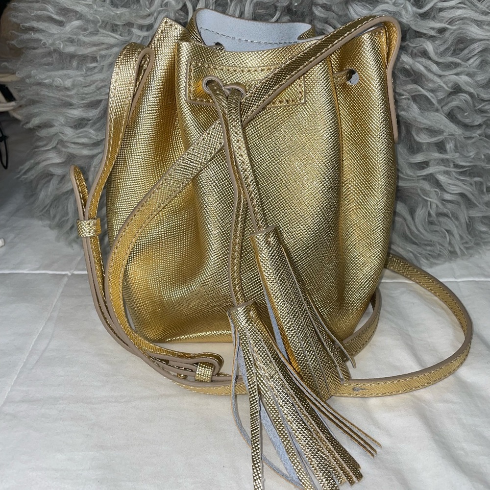JCrew gold small bucket bag